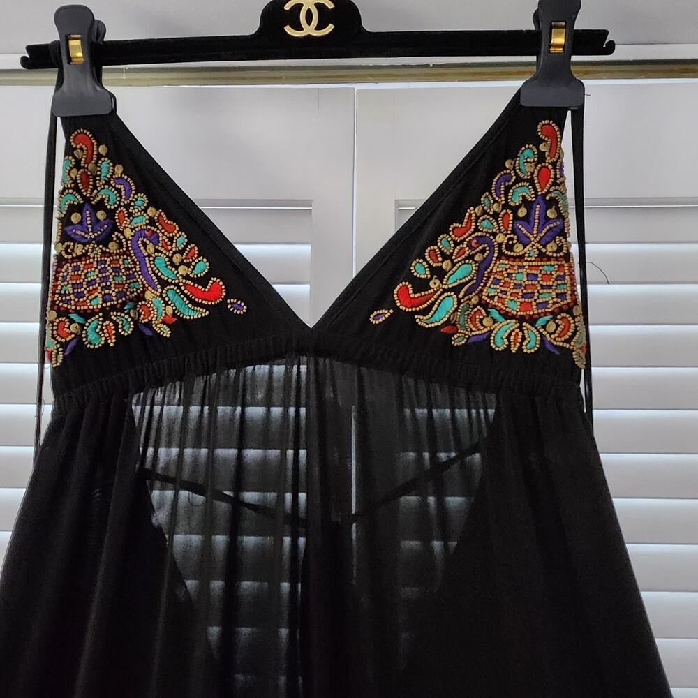 Alexis Floral Embroidered Maxi Dress Black Tiered Boho Formal Size L - Picture 3 of 10